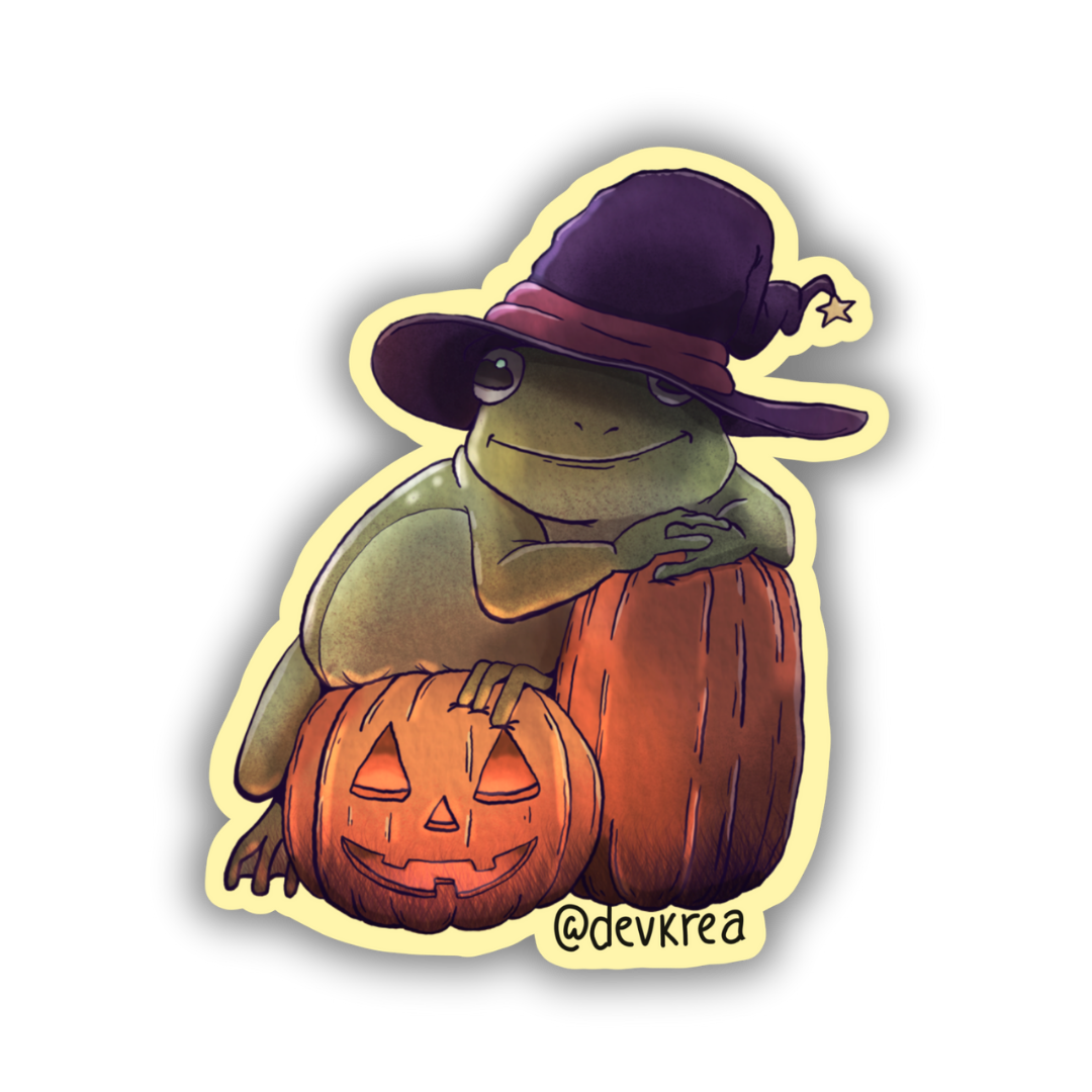 Frog Witch Vinyl Sticker | 3"  | Deviant Kreations - Deviantkreations - halloween, pumpkin, sticker, Stickers, witch, witchy