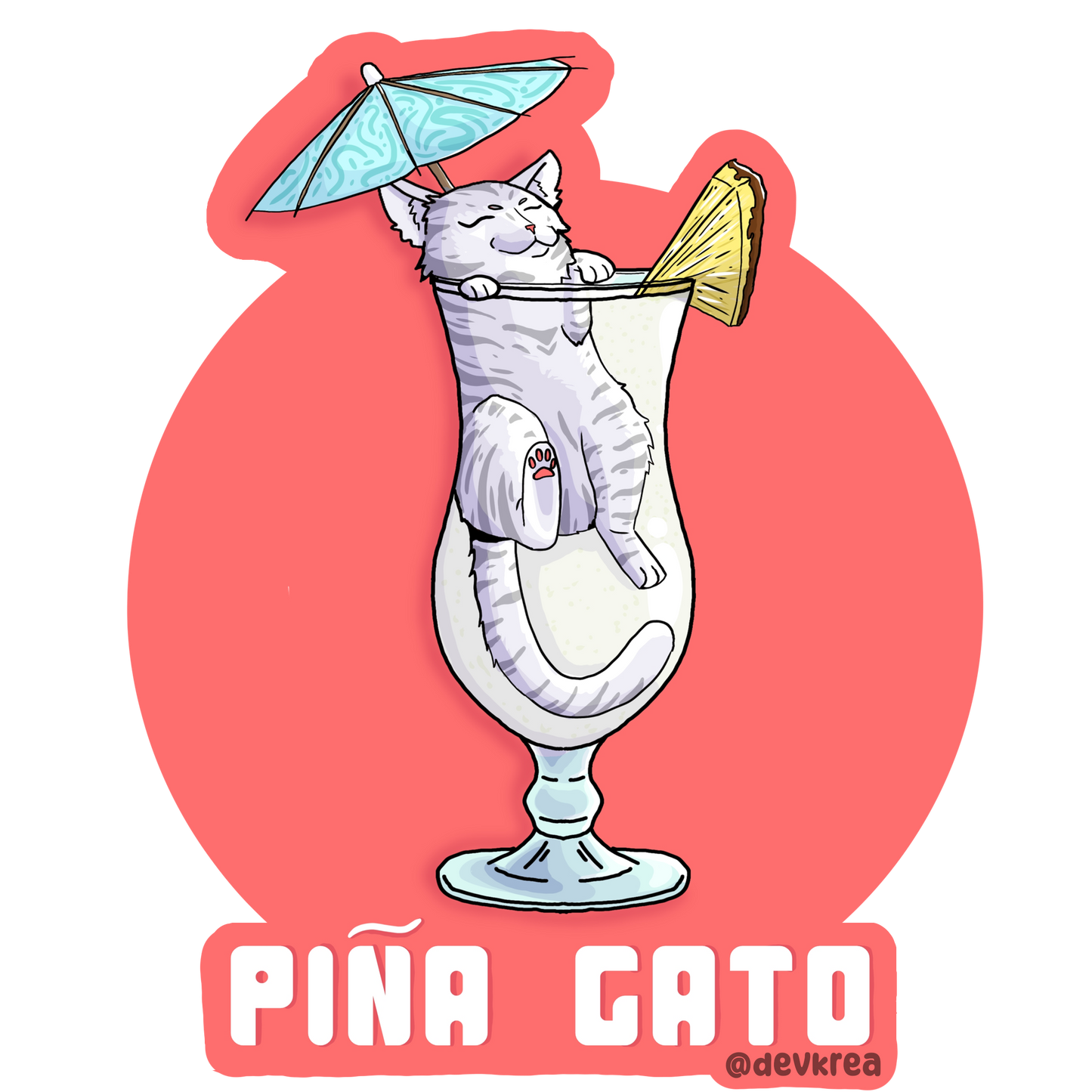 Pina Gato | 3" Vinyl | Cat-tail Sticker | Deviant Kreations