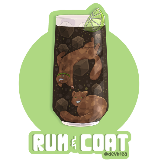 Rum and Coat | 3" Vinyl | Cat-tail Sticker | Deviant Kreations