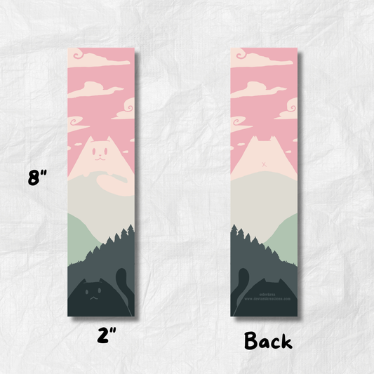 Sakura Mountain Cat | Bookmark | 2"x8" UV coated Glossy | Deviant Kreations