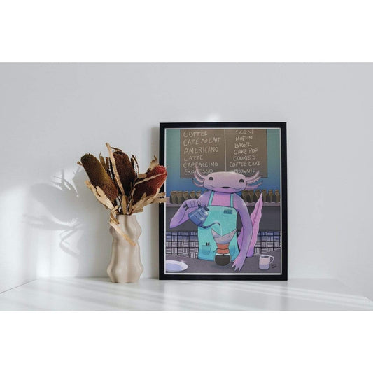 Axolotl Barista Art Print | DevKrea - Deviantkreations
