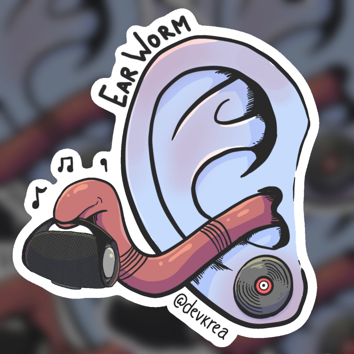 Earworm 3" Sticker | Deviant Kreations - Deviantkreations
